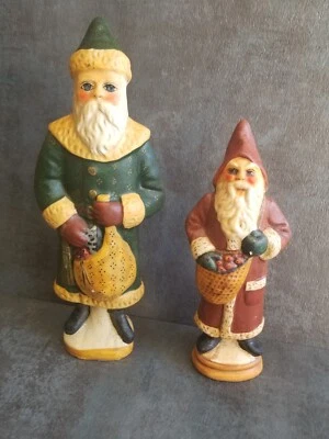 $139.71 • Buy Vaillancourt Chalkware 1987 Green Father Christmas VFAC-2 & Red Santa Gorham