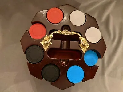 Mahogany-Finish Rotating Poker Chip (240) And Playing Card (2) Caddy • $16.50