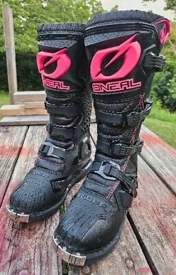 O'Neal Womens Rider Offroad Motocross Boots Black/Pink Size 9 Ladies • $130