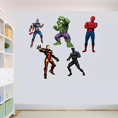 Avengers Superhero Wall Art Sticker Mural Decal Spiderman Black Panther 5 In Set • £5.49
