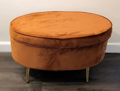 Oval Orange Velvety Storage Ottoman Footrest Stool Vanity Chair W/Metal Legs • $185