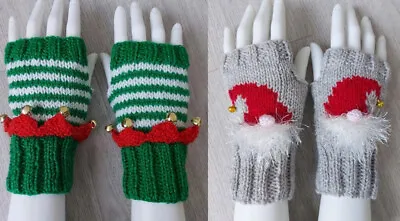 KNITTING PATTERN Ladies Girls Fingerless Gloves Xmas Santa Gonk Elf Gnome Womens • £2.19