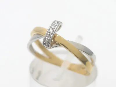 Size 54 Ring 750 GOLD 18K Bicolor Diamond Diamonds Gold Ring G2040/23 • £137.89