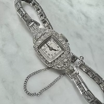 Antique 14K White Gold And Diamond Hamilton Watch • $468