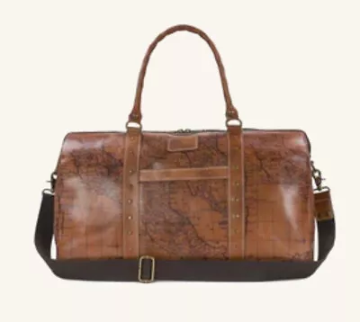 Patricia Nash Milano LEATHER Zip Duffle Carry On Rust Riot Map + Web CB DB  New • $329