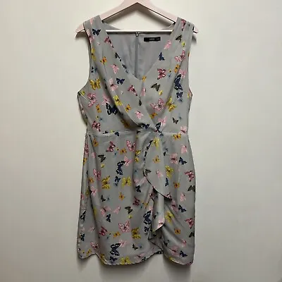 New OASIS Size 16 Butterfly Grey Pink Dress Summer Sleeveless • £19.99
