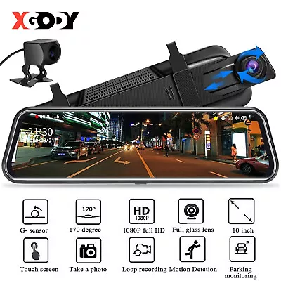 XGODY 10'' 1080P Dash Cam Camera FHD Front & Rear Rearview Mirror Video Recorder • $60.99