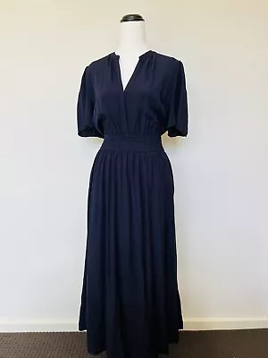 FOREVER NEW Women’s Navy Blue Linen Blend Maxi Dress Size 12 Medium Boho Party • $44.95