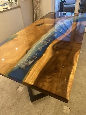 Solid American Walnut River Blue Resin Table Dining Table Uk Seller • £2400