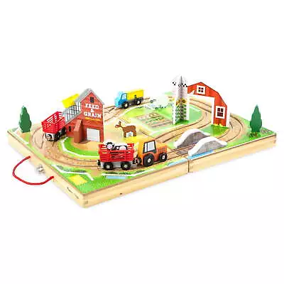 Melissa & Doug 17-Piece Wooden Take-Along Tabletop Farm 4 Farm Vehicles • $26