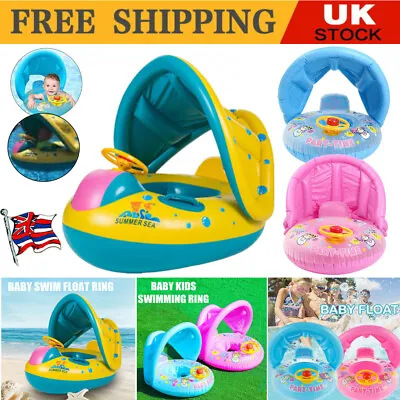 Kids Baby Toddler Swimming Pool Swim Seat Float Boat Ring With Sun Canopy Toy UK • £5.99