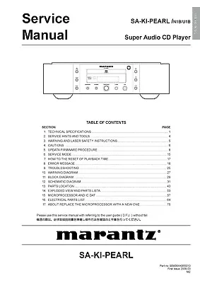 Service Manual Instructions For Marantz Sa-Ki-Pearl • £11.81