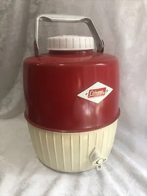 COLEMAN Red Water Jug Cooler 1 Gallon Diamond Emblem USA Working Vintage • $21.22