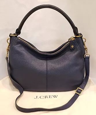 J CREW Handbag Leather Biennial Hobo Shoulder Crossbody Bag Navy Blue 89715 • $135