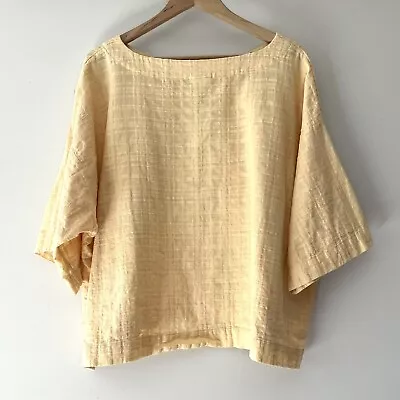 J Jill Pure Jill  Top L Yellow Light 100% Cotton Basket Weave Pullover Lagenlook • $19.95