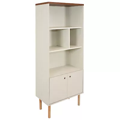 Mid-Century Modern 5-Shelf Bookshelf With Storage Cabinet - Latte By Sunnydaze • $179