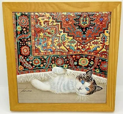$24.95 • Buy Vintage 1982 Lowell Herrero Vandor Japan Cat Rug Trivet Tile Wall Hanging Art