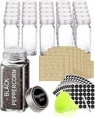 SWOMMOLY 25 Glass Spice Jars With 703 Spice Labels Chalk Marker And Funnel Comp • $35.45