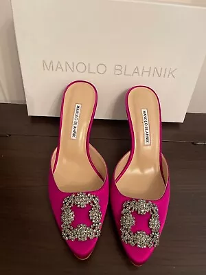 Brand New Manolo Blahnik Hangisi Shoes Satin Pink Women Size 39 • $600