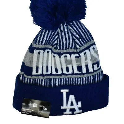 Los Angeles LA Dodgers New Era Royal Blue Striped Cuffed Knit Beanie Hat Youth • $16.99