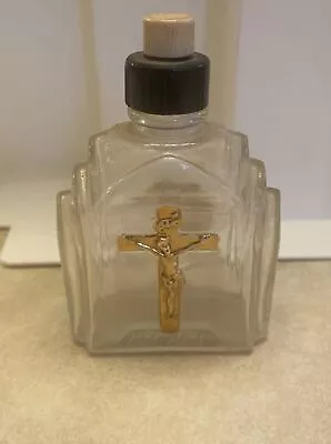 Vintage Cathedral Shaped With Gold Crucifix Glass Holy Water Bottle With Caps • $15