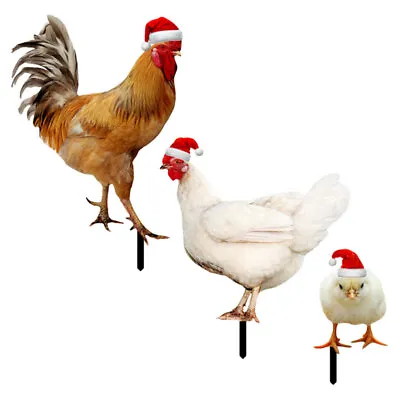 3 Pcs Fake Chicken Christmas Hat Outdoor Garden Yard Decoration Card Lawn Metal • £11.29