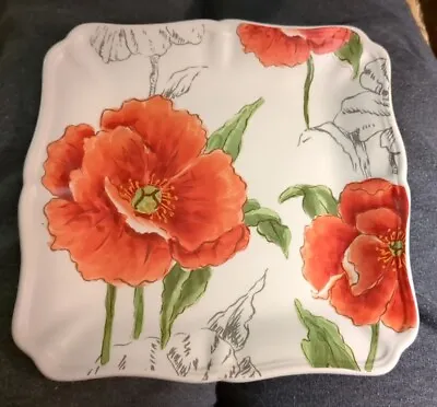 Maxcera Red Poppy Flower Salad Square Plate 8.5 ” X 8.5  Ceramic  • $7.50
