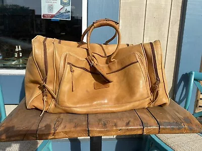 Orvis Vintage Leather Luggage Weekender Travel Duffle Bag Thick Saddle Leather • $150