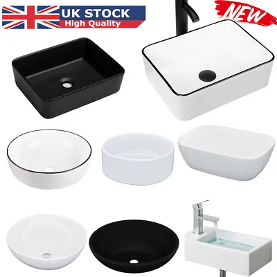 Bathroom Counter Top Wash Basin Wall Mount Ceramic Cloakroom Gloss Sink White UK • £35.90