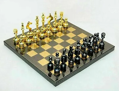 12   Goldn&Black  Large Brass Vintage Chess Board Game Set For Adults • $160