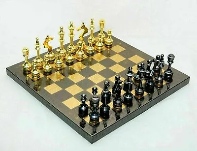 14   Goldn& Black  Large Brass Vintage Chess Board Game Set For Adults Mind Game • $170