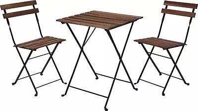 Folding Garden Set Table & Chairs Wooden Outdoor 3 Piece Bistro Camping Black • £79.99