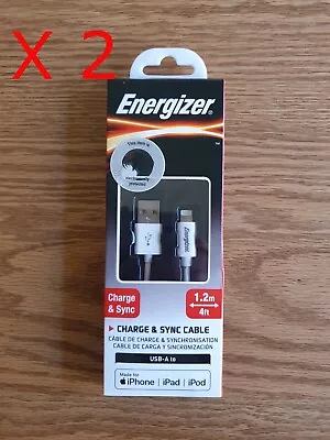 $24 • Buy 2x Energizer USB To Lightning Sync & Charge Cable - IPhone, IPad And IPod -1.2m 