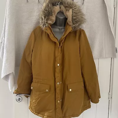 Ladies Bonmarché Size 14 Mustard Zip Pocket Hood Detail Warm Coat • £14.99