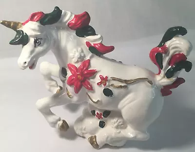 Vintage Ceramic Christmas Unicorn Hand Painted Approximately 7.25” X 6.25  • $15