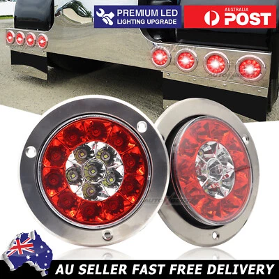 $21.99 • Buy 2pcs 4'' ROUND LED TRAILER LIGHT TAIL REVERSE BRAKE LAMP CAMPER CARAVAN TRUCK RV