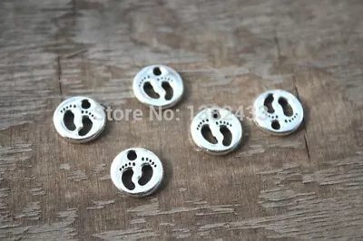 Silver Baby Feet Charm Traditional Clip On Footprint Disc Bead Shower Uk Stock • £2.85