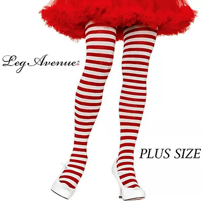 White Red Stripe Plus Size Tights Pantyhose Adult Christmas Elf Leg Avenue 3X-4X • $26.95