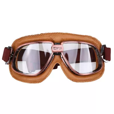 Anti-UV PU Leather Vintage Goggles Retro Flying Eyewear Copper Adult Adjustable • $18.36