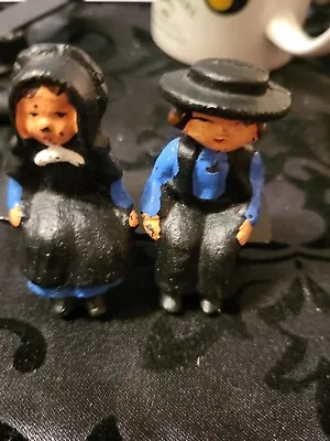 Antique Amish Couple Miniature Cast Iron Figurines Hand Crafted And Painted • $16