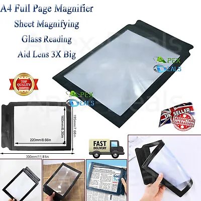 £3.85 • Buy A4 Full Page Magnifier Sheet LARGE Magnifying Glass Reading Aid 3X Lens Big New
