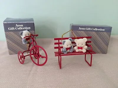 Vintage Avon Christmas Ornaments Teddy Bear Collection On Tricycle And Bench  • $24.99