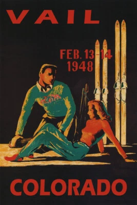 $44.75 • Buy Vail Colorado 1948 Winter Sports Couple Skiers Ski Vintage Poster Repro FREE S/H
