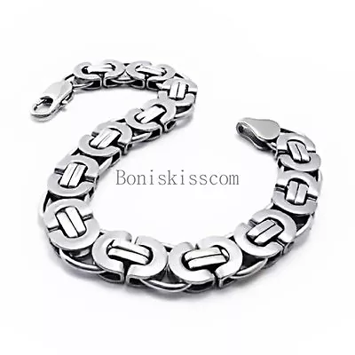 11mm Heavy Silver Flat Byzantine Stainless Steel Men's Boys Chain Bracelet 8.5  • $10.44