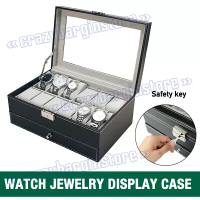 $34.86 • Buy 12 Grids Watch Box Jewelry Display Case PU Leather Storage Holder Organizer Gift