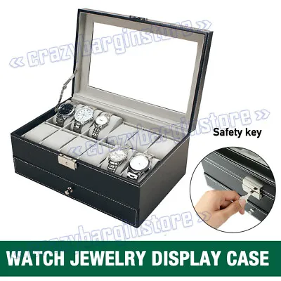 12 Grids Watch Box Jewelry Display Case PU Leather Storage Holder Organizer Gift • $34.86