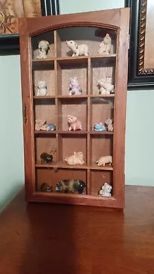 VTG WOODEN WALL HANGING CURIO W/AN ETCHED FLOWER ON GLASS-13 CUBBIES-18  TALL • $35