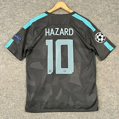 CHELSEA Football Shirt Mens Large EDEN HAZARD 10 Black Third UCL 17/18 Soccer • £119.99