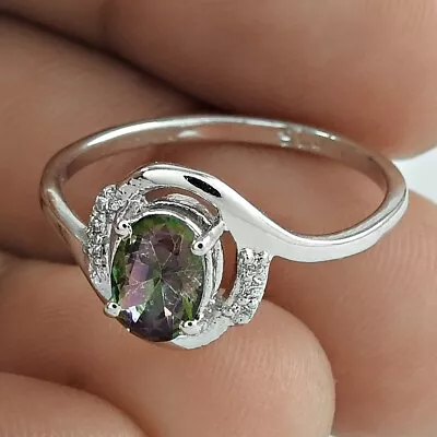 Natural Mystic Topaz Rhodium Plated Ring Size 8 925 Silver For Girls T75 • $19.46