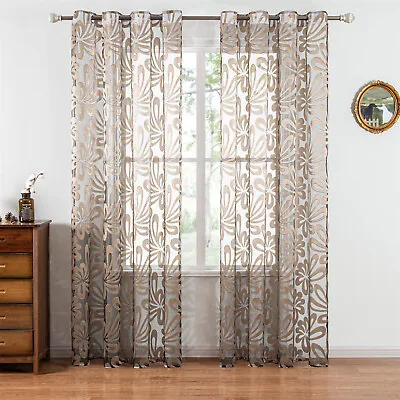 $19.99 • Buy 2 Panel Geometric Floral Jacquard Grommet Sheer Voile Livingroom Bedroom Curtain